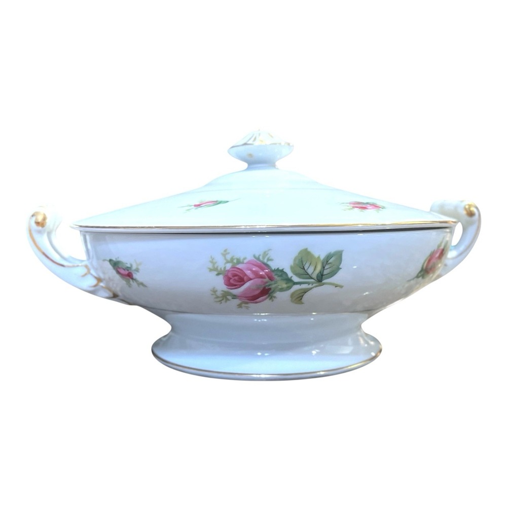 Vtg 50s Kyoto Japan Roseverte Fine China Round Covered Casserole Dish Pink Roses
